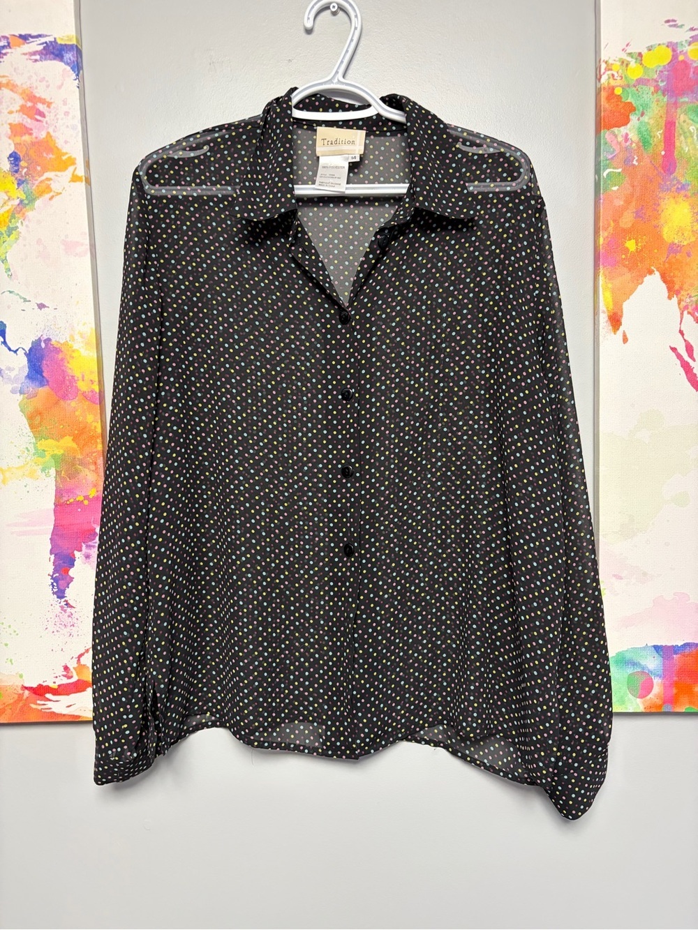 Size 14 tradition Chic Black Polka Dot Blouse